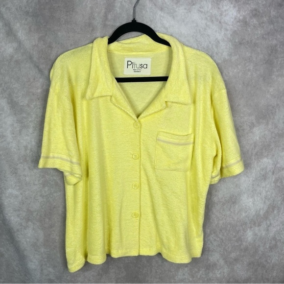 Pitusa Terry Cloth Button-Down Short Sleeve Top In Yellow Women's Sz Standard OS - Picture 3 of 6